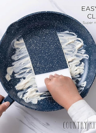 Country Kitchen Non-Stick Cast Aluminum Cookware Set - Durable Kitchen Cookware for Everyday Cooking, Navy Round Handle, 11 Pc.