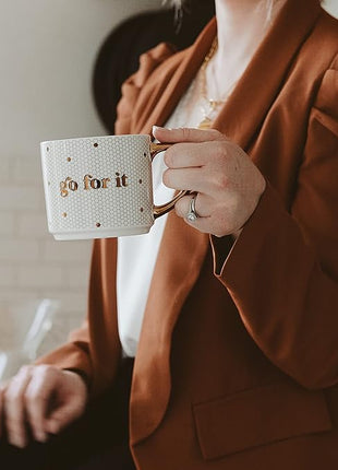 Sweet Water Decor Go For It Tile Coffee Mugs | Novelty Coffee Mugs | 17oz Gold Handle Coffee Cup | Cute Coffee Mug | Motivational Gifts