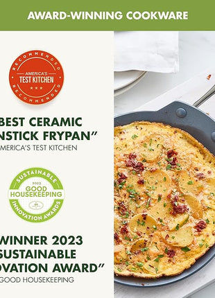 GreenPan Valencia Pro 9.5" Nonstick Crepe Pan, PFAS-Free Ceramic Flat Pancake Skillet, Induction Ready Cookware, Hard Anodized, Dishwasher & Oven Safe, Gray