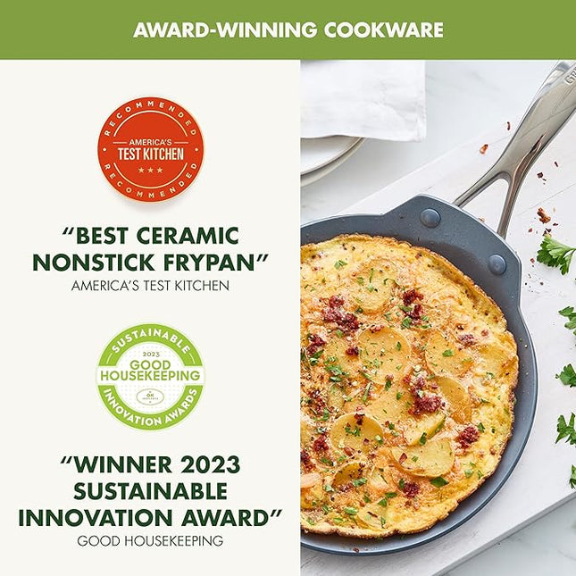 GreenPan Valencia Pro 9.5" Nonstick Crepe Pan, PFAS-Free Ceramic Flat Pancake Skillet, Induction Ready Cookware, Hard Anodized, Dishwasher & Oven Safe, Gray