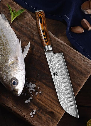 Japanese Santoku Knife 7" Damascus VG10 Stainless Steel 67-Layer Forged Razor Sharp Asian Chef's Knife Pakkawood Handle Precision Slicing Dicing Chopping Meat Fish Vegetables Gift Box