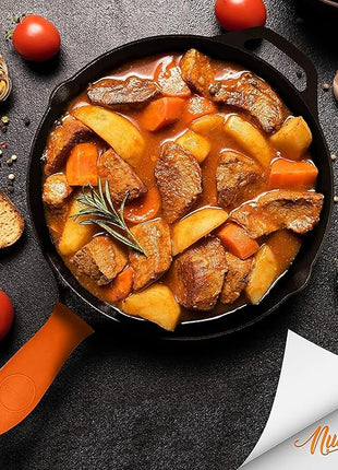 NutriChef 10" & 12" Pre-Seasoned Cast Iron Pans - Durable Nonstick Skillets, Cool-Touch Silicone Handle, For Oven, Grill & All Stovetops