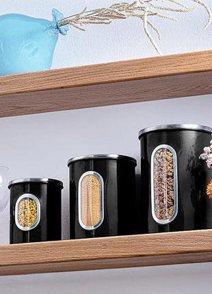 Mixpresso 3-Piece Black Canisters Sets For The Kitchen, Airtight Canister Set With See Through Window, Storage Jars for Coffee Container, Tea Organizer & Sugar Canister, Black Kitchen Canisters