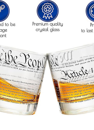 Greenline Goods Whiskey Glasses – United States Constitution We The People (Set of 2) - 10 oz Tumblers - American US Patriotic Gift Set - Old Fashioned Cocktail Glasses