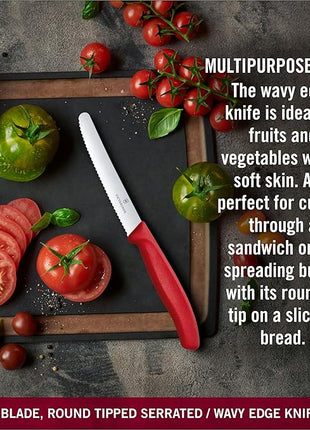 Victorinox Swiss Classic Paring Knife Set with Peeler - Includes a Straight Edge & Serrated Paring Knife, & Fruit & Vegetable Peeler - Red Handle, 3-Piece Set