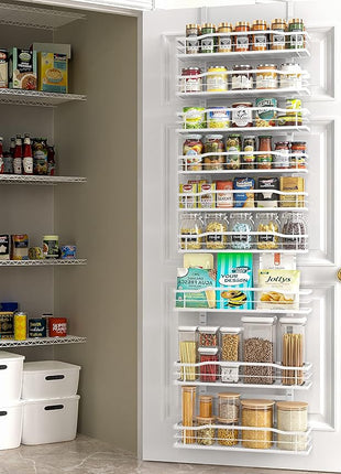 Moforoco White 9-Tier Over The Door Pantry Organizer, Pantry Organization And Storage, Metal Hanging Spice Rack Shelves Door, Home & Kitchen Essentials, Laundry Room Bathroom Organization