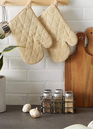 DII Basic Terry Collection 100% Cotton Quilted, Oven Mitt, Pebble, 2 Piece