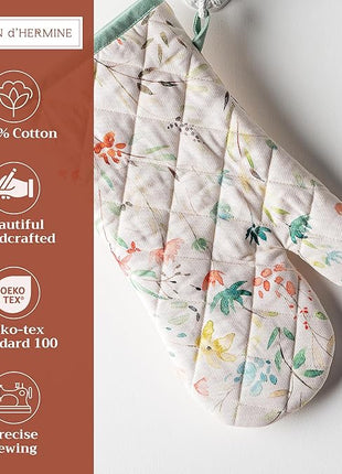 Maison d'Hermine Oven Gloves 100% Cotton Oven Mitt 7" x 13" with Loop Heat Resistant, BBQ, Cooking Gloves, Baking, Grilling, Kitchen, Handling Hot Pans Spring/Summer (Pack of 1, Colmar)