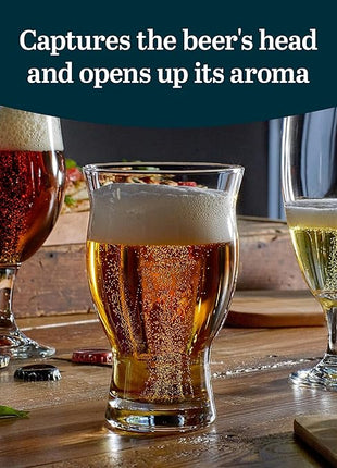 Libbey Craft Brews Nucleated Pint Beer Glasses, Dishwasher Safe Pint Glasses Set of 4 for Light Beers, Stouts, Laser Etching Nucleated Beer Glasses