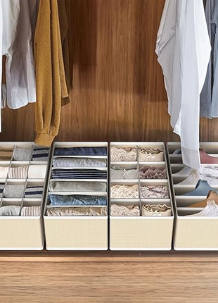 Simple Houseware 4-Pack Drawer Organizer Set - Closet Dividers for Underwear, Socks, Bras, Scarves, Ties - Foldable Non-Woven Storage Boxes, Beige