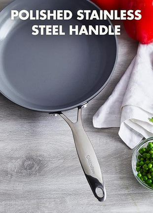 GreenPan 11" Valencia Pro Ceramic Nonstick Frying Pan Skillet, Hard Anodized PFAS-Free Cookware, Induction Ready, Compatible on All Cooktops, Dishwasher & Oven Safe, Stainless Steel Handle, Gray