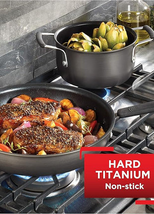 T-fal All In One Hard Anodized Nonstick Cookware Set 12 Piece Pots and Pans, Dishwasher Safe Black