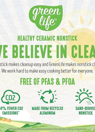 GreenLife Sandstone Healthy Ceramic Nonstick 5 Quart Saute Pan, PFAS-Free, Dishwasher Safe, Gray