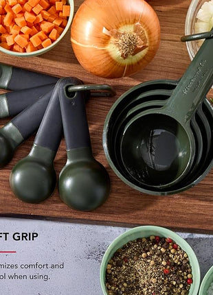 KitchenAid Plastic Measuring Cups and Spoon Set, Set of 9, /4, 1/2, 1/3, and 1 cup sizes, and 1 tbsp, 1/2 tbsp, 1 tsp, 1/2 tsp and 1/4 tsp, Evergreen