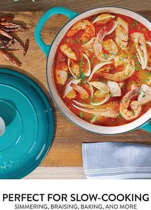 Crock Pot Artisan 6-Quart Round European Enameled Cast Iron Dutch Oven Pot With Lid -Teal Ombre