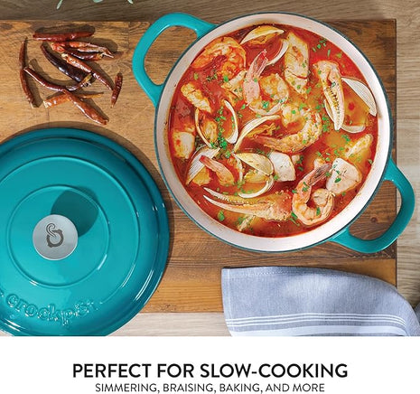 Crock Pot Artisan 6-Quart Round European Enameled Cast Iron Dutch Oven Pot With Lid -Teal Ombre