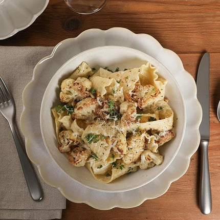 Gibson Elite Malibu Shore 16 Piece Scallop Stoneware Reactive Glaze (Service for 4) Ceramic Plates and Bowls Dinnerware Set - Shiny Cream White