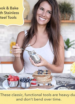 Measuring Cups and Spoons Set of 15, Stackable Cups, Long Handle with Leveler Fits Narrow Jars, 304 Premium Stainless Steel, Kitchen Gadgets for Liquid & Dry Ingredients Cooking Baking