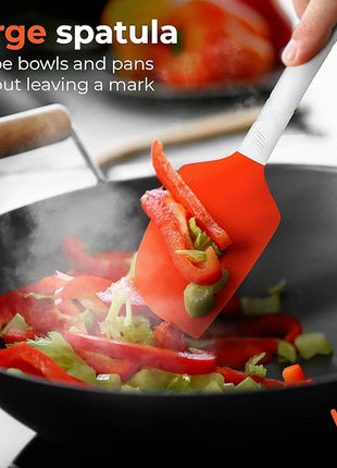 M KITCHEN WORLD Heat Resistant Silicone Spatulas Set | Rubber Spatula Kitchen Utensils Non-Stick for Cooking, Baking and Mixing | Ergonomic, Dishwasher Safe Bakeware Set of 4, Orange