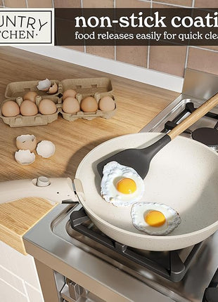 Country Kitchen Cookware Set with Removable Handle, Oven & RV Safe Pots and Pans Set, Cream, Original