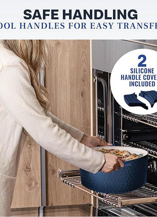 Gotham Steel Hammered 5 Qt Lightweight Dutch Oven Pot with Lid & Holders, Ceramic Non Toxic, Oven Safe & Even Heat Retaining Dutch Oven for Bread Baking Sourdough, Soup, 70% Lighter than Cast Iron