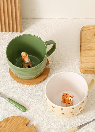 Squirrel Gifts for Women Men Cute Squirrel Ceramic Mug Hidden 3D Animal Inside Unqiue Coffee Mug Tea Cup with Lid Spoon Cool Stuff Home Decor Christmas Birthday Gifts for Her Friends Sisters Besties