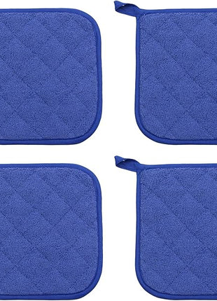 Cotton Pot Holders Cotton Made Machine Washable Heat Resistant Everyday Kitchen Basic Terry Pot Holder, Hot Pads, Trivet for Cooking and Baking Set of 4 (Dark Blue)