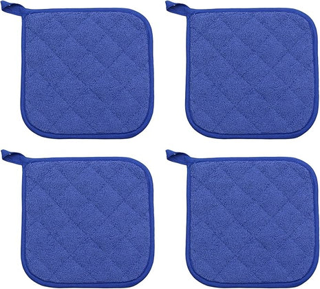 Cotton Pot Holders Cotton Made Machine Washable Heat Resistant Everyday Kitchen Basic Terry Pot Holder, Hot Pads, Trivet for Cooking and Baking Set of 4 (Dark Blue)