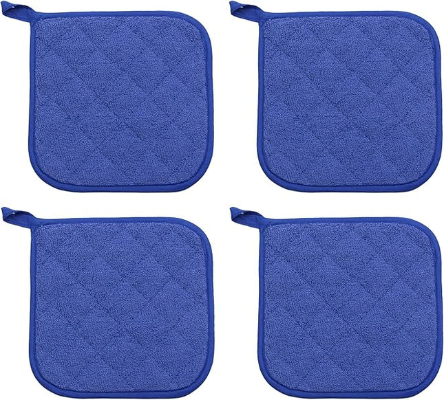 Cotton Pot Holders Cotton Made Machine Washable Heat Resistant Everyday Kitchen Basic Terry Pot Holder, Hot Pads, Trivet for Cooking and Baking Set of 4 (Dark Blue)
