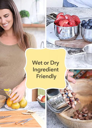 Measuring Cups and Spoons Set of 15, Stackable Cups, Long Handle with Leveler Fits Narrow Jars, 304 Premium Stainless Steel, Kitchen Gadgets for Liquid & Dry Ingredients Cooking Baking