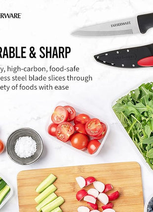Farberware Edgekeeper 3.5-Inch Paring Knife with Self-Sharpening Blade Cover, High Carbon-Stainless Steel Kitchen Knife with Ergonomic Handle, Razor-Sharp Knife, Black