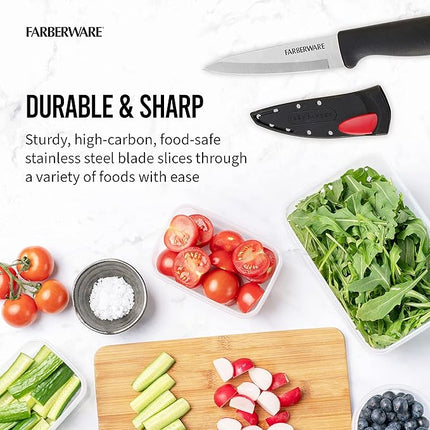Farberware Edgekeeper 3.5-Inch Paring Knife with Self-Sharpening Blade Cover, High Carbon-Stainless Steel Kitchen Knife with Ergonomic Handle, Razor-Sharp Knife, Black