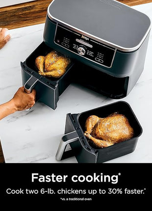 Ninja DZ401 Foodi 10 Quart 6-in-1 DualZone XL 2-Basket Air Fryer with 2 Independent Frying Baskets, Match Cook & Smart Finish to Roast, Broil, Dehydrate for Quick, Easy Family-Sized Meals, Grey