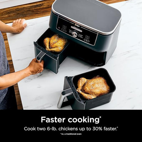 Ninja DZ401 Foodi 10 Quart 6-in-1 DualZone XL 2-Basket Air Fryer with 2 Independent Frying Baskets, Match Cook & Smart Finish to Roast, Broil, Dehydrate for Quick, Easy Family-Sized Meals, Grey