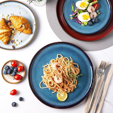 LeRatio Ceramic Dinnerware Sets for 6,Porcelain Plates and Bowls Sets,Handmade Reactive Glaze Dishes Set,Chip Resistant and Scratch Resistant | Oven&Dishwasher & Microwave Safe)-Colorflu(18PCS)