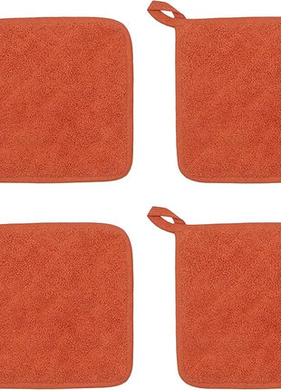 Cotton Pot Holders Cotton Made Machine Washable Heat Resistant Everyday Kitchen Basic Terry Pot Holder, Hot Pads, Trivet for Cooking and Baking Set of 4 (Orange)