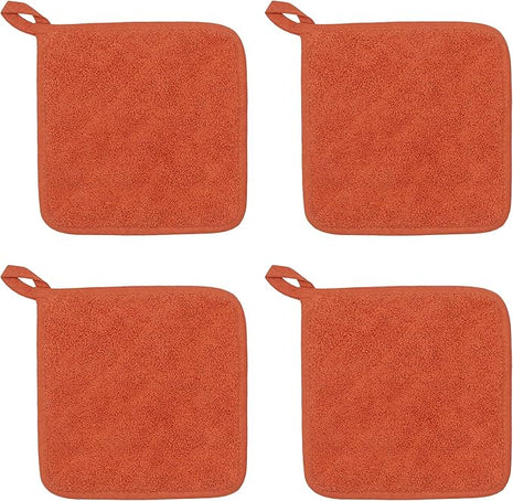 Cotton Pot Holders Cotton Made Machine Washable Heat Resistant Everyday Kitchen Basic Terry Pot Holder, Hot Pads, Trivet for Cooking and Baking Set of 4 (Orange)