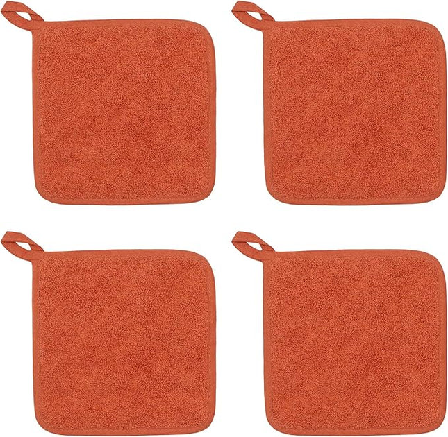 Cotton Pot Holders Cotton Made Machine Washable Heat Resistant Everyday Kitchen Basic Terry Pot Holder, Hot Pads, Trivet for Cooking and Baking Set of 4 (Orange)
