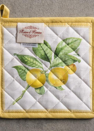 Maison d' Hermine Pot Holders Set 100% Cotton Heat Resistant Potholders 8" x 8" Hot Pads with Loop BBQ, Cooking, Baking, Grilling, Kitchen, Handling Hot Pans Spring/Summer (Pack of 2, Limoncello)