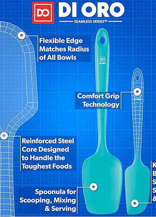 DI ORO Silicone Spatula Set - Rubber Kitchen Spatulas for Baking, Cooking, & Mixing - 600°F Heat-Resistant & BPA Free Silicone Scraper Spatulas for Nonstick Cookware - Dishwasher Safe (3pc, Teal)