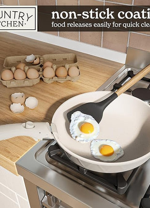 Country Kitchen Cookware Set with Removable Handle, Oven & RV Safe Pots and Pans Set, Cream Diamond, Original