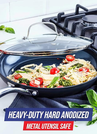 Blue Diamond Cookware Hard Anodized Ceramic Nonstick, 11" Frying Pan Skillet with Lid, PFAS-Free, Dishwasher Safe, Oven Safe, Grey