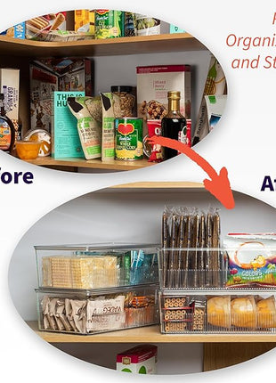 ClearSpace Pantry Organization and Storage Bins with Removable Dividers & Lids – Perfect Pantry Organizers or Kitchen Organization – Refrigerator Organizer Bins, Cabinet Organizers, 2 Pack