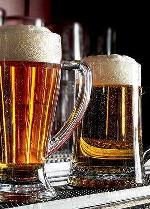 Bormioli Rocco 4-Pack Solid Heavy Large Beer Glasses with Handle - 17.1/4 Ounce Glass Steins, Traditional Beer Mug glasses Set, Perfect Coffee - Tea Glass, Everyday Drinking Glasses, Cocktail Glasses