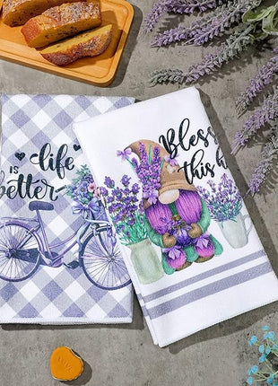 Set of 6 Lavender Kitchen Towels Purple Floral Dishtowels Rustic Absorbent Purple Tea Hand Towels 24 x 16 Inches Lavender Lover Gifts for Farmhouse Kitchen Bathroom Accessories Decorations