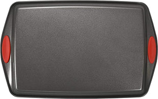 Rachael Ray Bakeware Nonstick Cookie Pan Set, 3-Piece, Gray with Red Grips