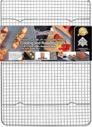 KITCHENATICS Half Sheet Cooling Racks for Cooking and Baking, Stainless Steel Wire Rack for Baking Sheet, Bacon Rack for Oven, Heavy-Duty Wire Cookie Cooling Rack fits Half Sheet Pan, 11.8 x 16.9 IN