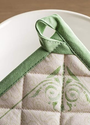 Maison d' Hermine Pot Holders 100% Cotton Heat Resistant Potholders 8" x 8" Hot Pads with Loop BBQ, Cooking, Baking, Grilling, Kitchen, Handling Hot Pans Spring/Summer (Pack of 1, Jardin Du Roy)