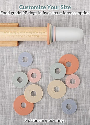 Geesta Adjustable Wood Rolling Pin with 5 Thickness Rings, Precise Dough Roller Handle Press Design with Measurement Guide for Fondant, Pizza, Pie Crust, Cookie, Pastry Baking Decorating Accessories