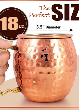 G GOODYGOODS Moscow Mule Mugs, Real Copper Plating, Stainless Steel inside Lining, Gift Set of 4 Handcrafted 18 Oz Copper Cups, 4 Unique Straws, Jigger, Ring Bottle Opener & Recipe Booklet!